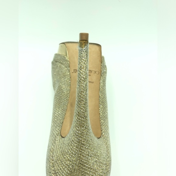 JIMMY CHOO Gold Tayten Glitter Lame Peep Toe Pumps - Picture 4 of 5